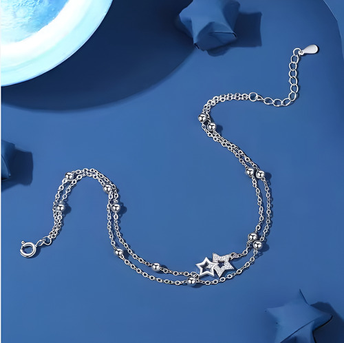 Pulseira Ek Prata Dupla Camada Estrelas 925