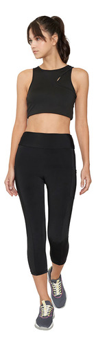 Calza Deportiva Mujer Crop Negro Lisa Corona