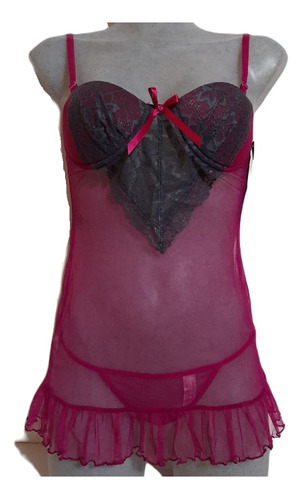 9363 Babydoll Vicky Form Tanga Encaje Transparente Lenceria 