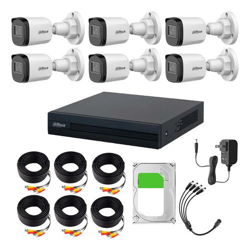 Kit Videovigilancia Cronos 6 Cámaras Dahua Bala B1A21N 2mp + hdd 3TB + Cables + Accesorios - Kit Cctv DTH029-PLUS6+3TB (dvr Dahua Xvr1b08-i Circuito Cerrado)