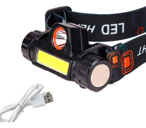 Imagen 1 de 10 de Linterna Vincha Minera Usb Recargable 2 Luces Led Camping