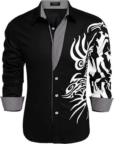 Camisas Impresion Manga Larga Para Hombre Ajustada / S - 3xl