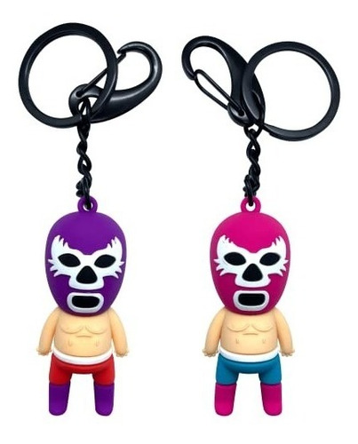 Dúo Llavero 3d Shishitas Luchador Morado Y Rosa  By Mexico