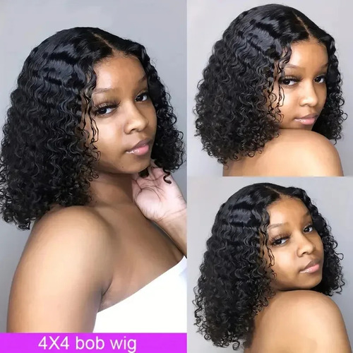 Bob Corto Rizado Negro De Encaje Blanco Cremoso, 20 Pulgadas