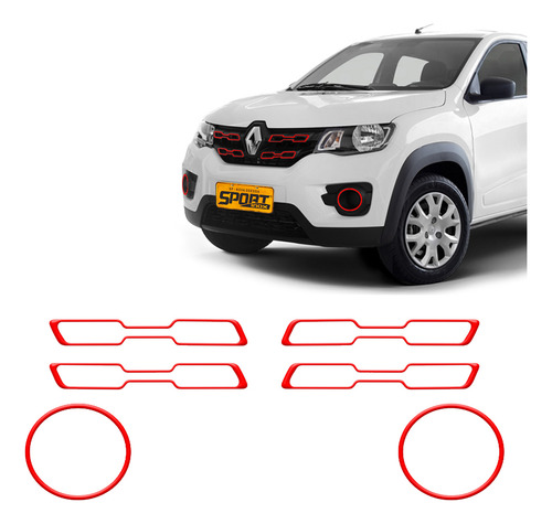 Adesivos Moldura Kwid 2018/2022 Aplique Grade/farol Vermelho