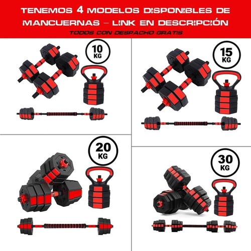 Imagen 5 de 10 de Mancuernas Ajustables Set 20kg 3 En 1 + Barra + Kettlebell