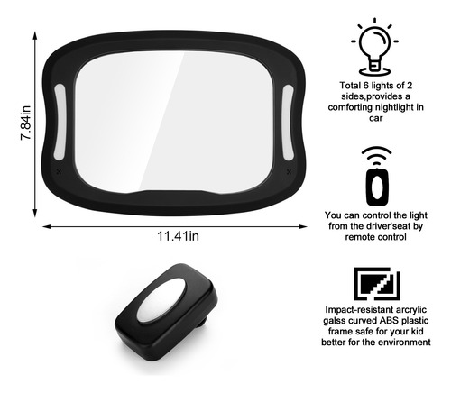 Fitnate Espejo Coche Led Para Bebé, Espejo Retrovisor De Seg
