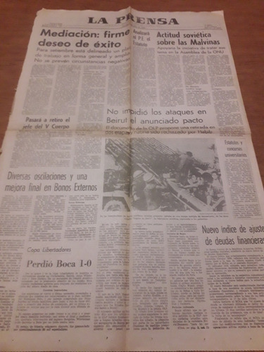 Tapa Diario La Prensa 31 07 1982 Malvinas Onu Boca Beirut 