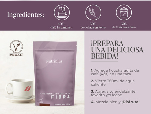 Farmasi Nutriplus Café Instantáneo Mezcla De Fibra 100 G