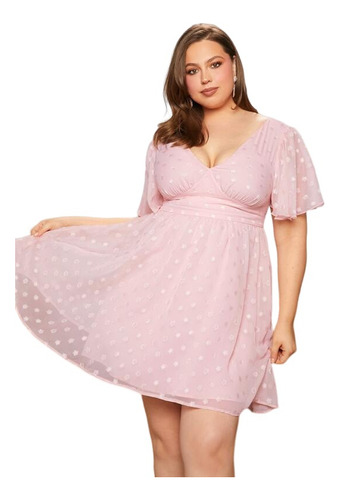 Vestido Rosa Elegante Romántico Manga Mariposa Talla Xl 