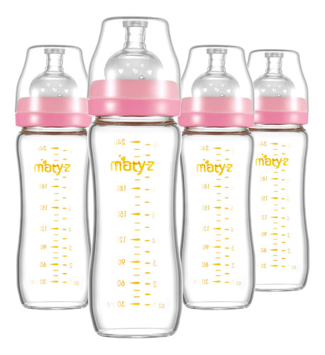 Matyz Biberon De Vidrio Para Bebes Con Pezon, Paquete De 4,