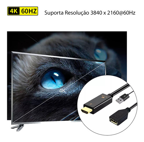 Adaptador Hdmi Com Usb 2.0 Para Displayport 4k Full Hd 1080p