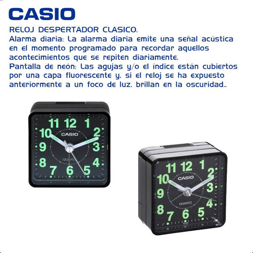 Reloj Despertador Casio Tq140 Numeros Grandes Analogo Luz Color Negro/negro