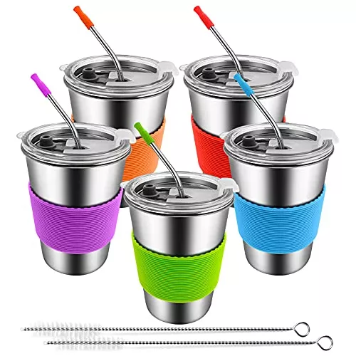 Vayugo Kids Cups with Lids and Straws 5 Pack Stainless Steel 12oz