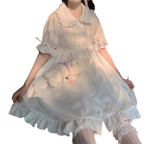 Vestido Niña Lolita Vestido Kawaii Cuello Peter Pan Volante