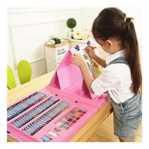 M Set Arte Maleta 208 Piezas Caballete Crayon Didactico Niño