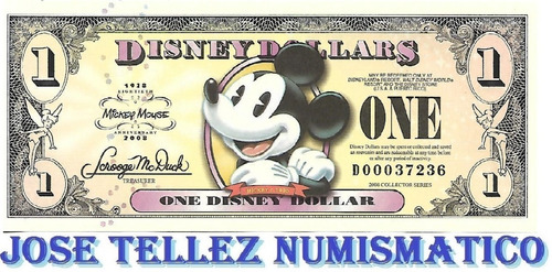 1 Disney Dollars Sin Circular Año 2008 Con Sobre Palermo