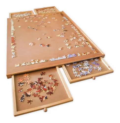 Mesa De Rompecabezas Plegable Para 1500 Piezas, Con 6 Cajones Clasificadores, Soporte Inclinable Y Tapa Antipolvo, Ligera Y Portátil