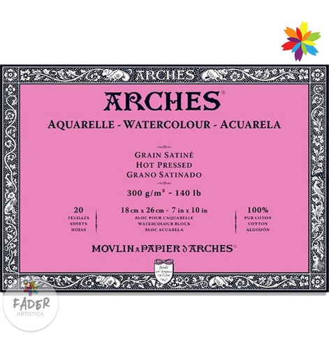 Bloc De Hojas Arches Acuarela 18x26 Grano Satinado 300g 20h