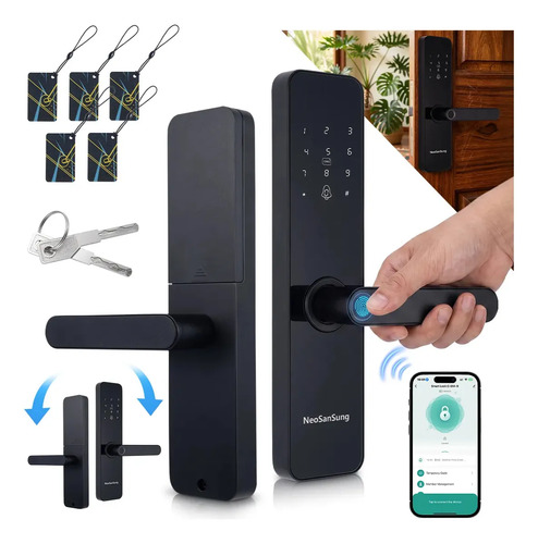 Fechadura Eletrônica Digital Tuya Com Biometria, Senha, Tag E Chave Touch Anti-espião Inteligente Preta Para Porta (casa/apartamento/hotel)
