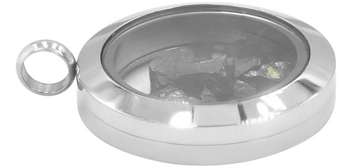 Collar Y Dije De Acero Inox Con Ventana Y Shungita Elite Color Gris Oscuro