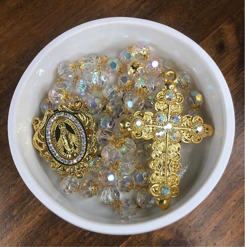 Imagem 8 de 8 de Porta Joia Com Terço Em Cristal 78cm Bodas De Ouro 50 Anos