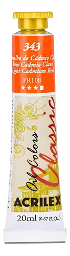 Tinta Óleo 20ml Classic Acrilex Cor 343 - Vermelho De Cádmio Claro