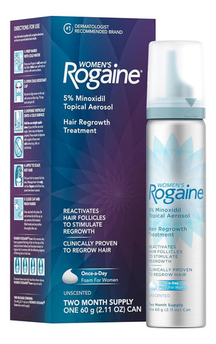 Rogaine Minoxidil 5% Dama Tratamiento tópico en espuma de minoxidil para el crecimiento del cabello contra su adelgazamiento y su pérdida, especialmente para damas con 1 sola aplicación al dia 60 gr