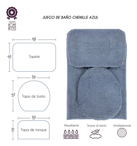 Juego De Baño Chenille Suave Y Absorbente 3 Piezas