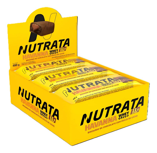 Barra Whey Brownie E Doce De Leite Havanna - Nutrata 12 Un. Brownie De Chocolate