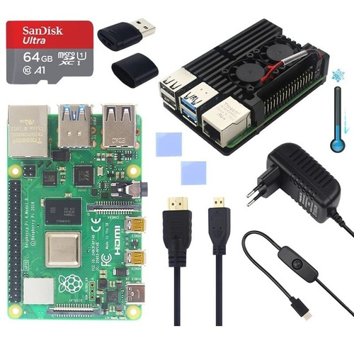 Kit Raspberry Pi 4 Pi4 Model B 8gb Sd 64gb Fonte Coolerduplo