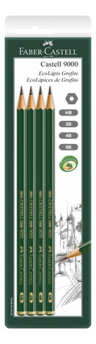 Lápiz técnico de grafito Faber Castell 9000 - Hb, 4b, 6b, 8b