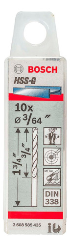 Broca Para Metal Bosch Hss-g 3/64 10 Unidades