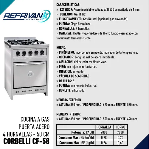 Cocina Semi Ind.l Corbelli Cf 55 Puerta Ciega Envió S/c