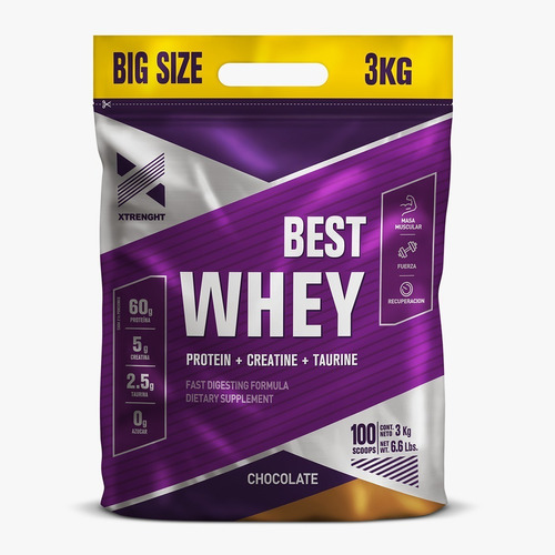Whey Proteina Xtrenght Best 3kg Bolsa Big Size+vaso 100usos