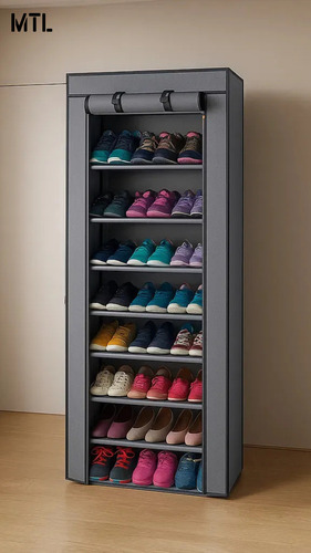 Zapatero Organizador Mtl Portatil Plegable 9 Estantes Color Gris Multiuso