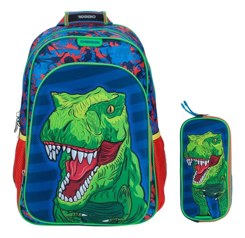Kit Mochila Grande Y Lapicera Chenson Dinosaurio T-rex 3d | Envío gratis