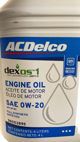 Aceite Acdelco 0w20 4litros Gm Gen3 Chevrolet 98553895