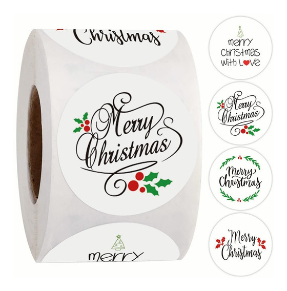 Artibetter 60 piezas pegatinas de feliz navidad sellos etiquetas redondas autoadhesivas pegatinas de corona de navidad para tarjetas sobres de regalo bolsas de galletas envoltura 