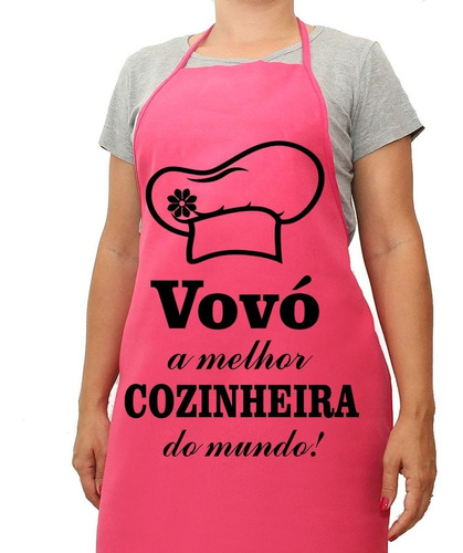 Avental De Cozinha Amiga Mulher Rosa Vovó Melhor Cozinheira Cor Rosa-chiclete Desenho do tecido Oxford