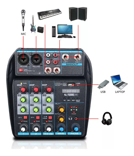 Mesa Sonido Bt 4 Canales Mezclador Audio Usb 48v Phantom