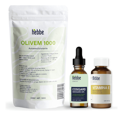 Kit Emulsionante Olivem 100g + Cosgard 30ml +vitamina E 50g