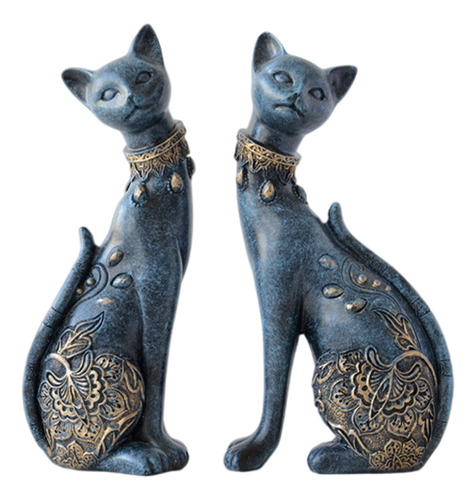 Juego De 2 Estatuas De Gatos Para Decoracion Del Hogar, Deco