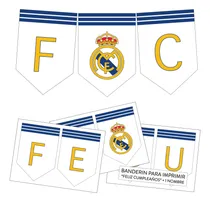 Comprar Banderín Imprimible Real Madrid Feliz Cumple + Nombre