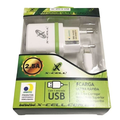 Carregador Com Cabo iPhone 5 6 7 X-cell Xc-iph-6-usb 2.4a