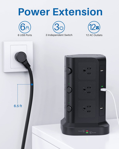 Torre Multicontacto Con 12 Tomas Y 6 Usb Enchufe Multiple Ne