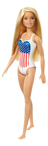 Muñeca Barbie De Playa Con Traje De Baño, Cabello Rubio Y Tr