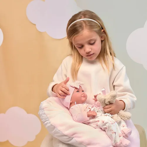 Muñeca Llorens Lloron Nico Recién Nacido Cama Gris Mama Papa