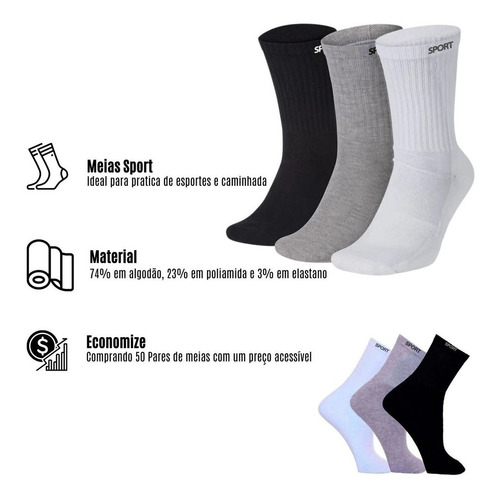 Imagem 4 de 7 de Meias Masculino Kit 12 Pares Esportes Atacado Revenda Oferta