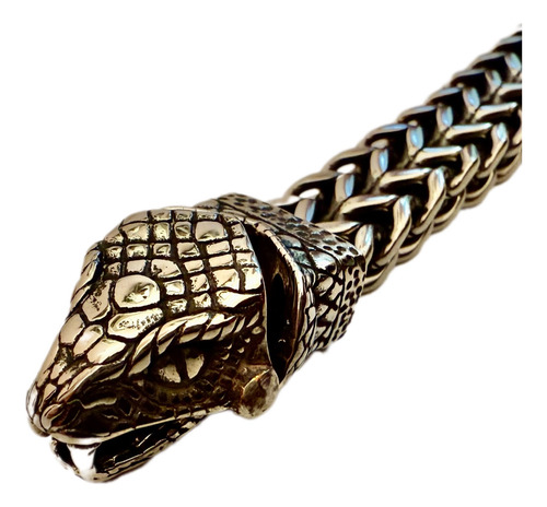 Gran Pulsera Acero Quirúrgico Macizo Cabeza De Serpiente Plateado 23 Cm